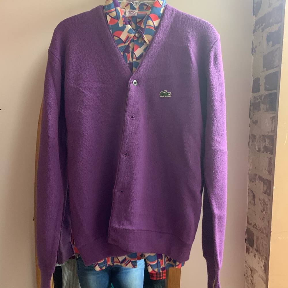 🎁Mens Vintage USA purple Lacoste Izod cardigan